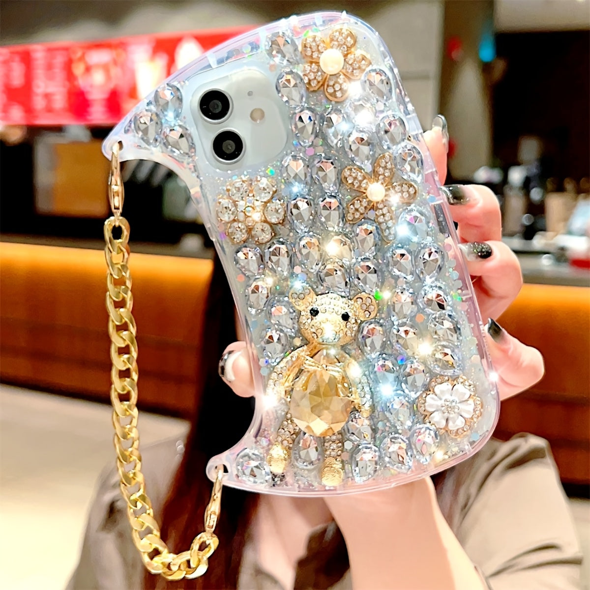 For iPhone 16promax Shiny Luxury Bag Luxury Wrist Chain Bag with Shiny Transparent Protective Case for iPhone 16promax 11 12 13 14 Pro Max X XS XR 7 8 Plus SE 16 Protective Cover