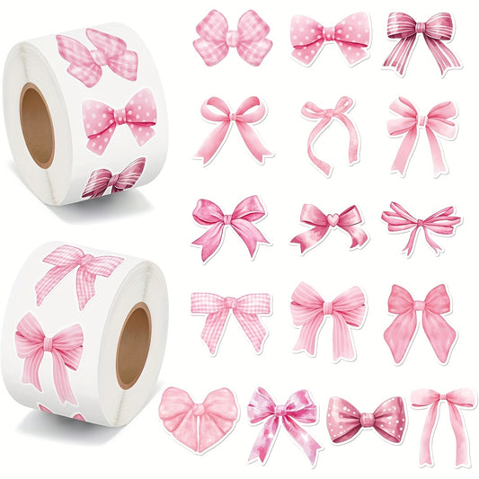 500 Stickers Per Roll, Pink Shaped Self-Adhesive Paper with 16 Design Options, Perfect for Lively Girls' Aesthetics, Suitable for Gifts, Notebooks, Laptops, Bottles, Scrapbooking, Luggage, Envelopes, And DIY Decorations, Made