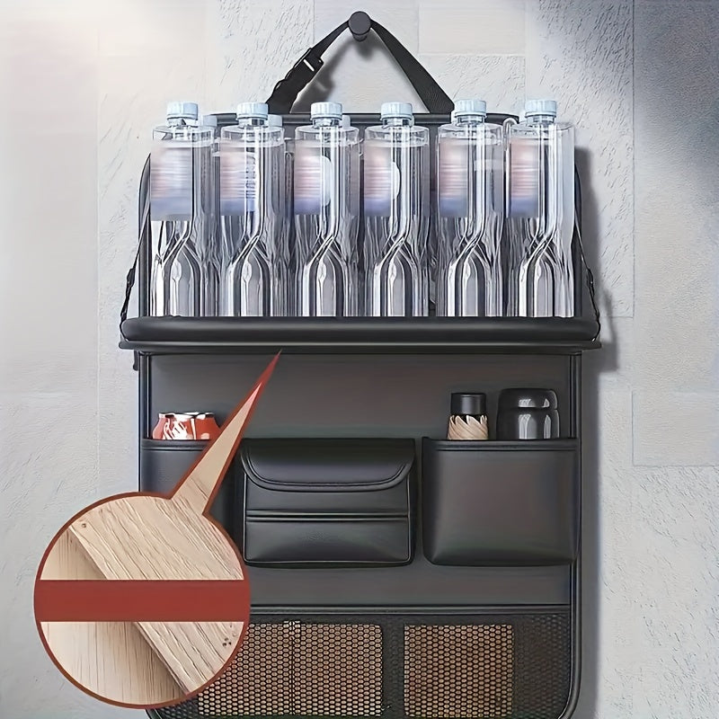 PU Leather Car Back Seat Storage Box with Foldable Dining Table And Cup Holder, Multifunctional Storage Bag, Vehicle Seat Protector, And Anti-Kick Mat.
