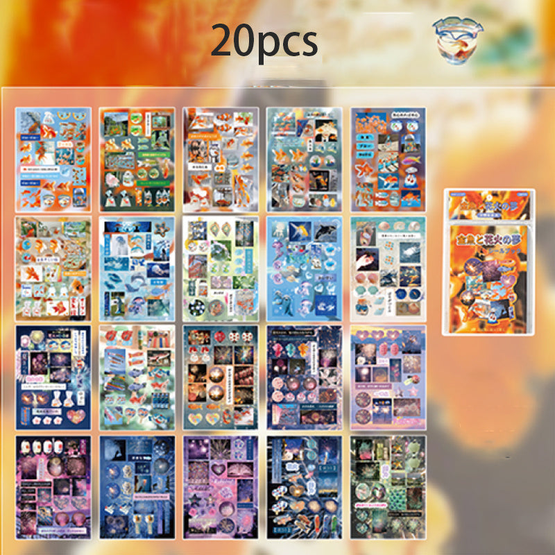 [Retro Pattern Sticker Collection] 20pcs Retro American Pattern Sticker Book, Fantasy Theme Paper Notecard Sets, DIY Bullet Magazine Journal Decoration Stickers for Phone Case, Scrapbooking, and Crafting