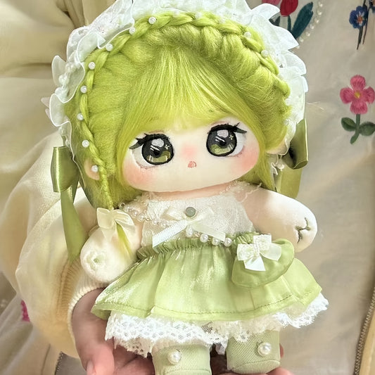20cm Green Curly Hair Plush Doll - Adorable Anime-Inspired Toy with Large Eyes & Braided Pigtails, Polyester Fiber, No Clothes Included, Ideal for Personal Collection or Gift, Gift Item|Playful Design|Polyester Fiber Doll, Cu