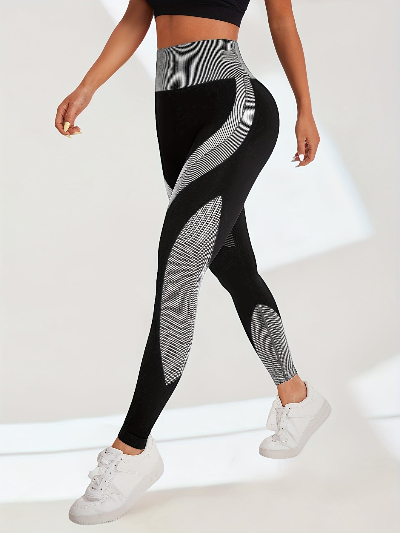 High Waist Seamless Yoga Pants with Color Stripes