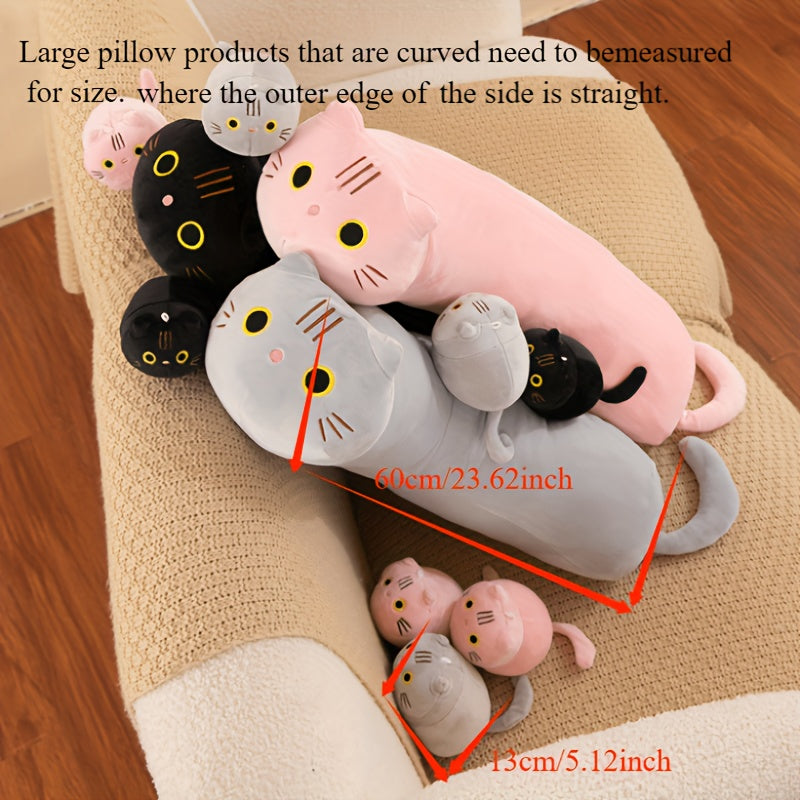 Soft 4pcs Cat Family Plush Toy Set - Cozy Polyester Pillows in Bright Pink, Gray, Black Colors - Stuffed Animal Dolls for Youngsters