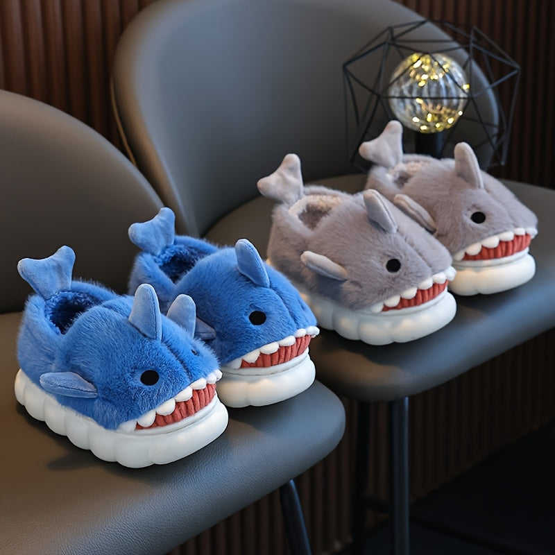 Youngsters' Cartoon Shark Plush Slippers
