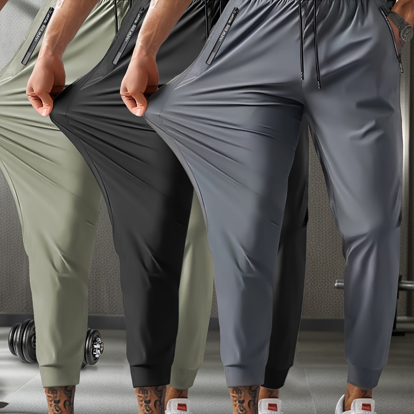Men's Breathable Casual Sports Pants with Zipper Pockets