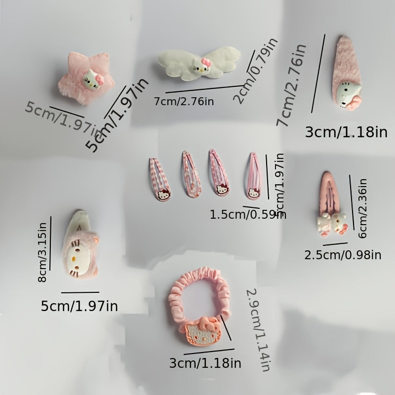 10pcs for hello kitty Pink Hair Accessories Set - Cute Cat Clips, Hairpins.