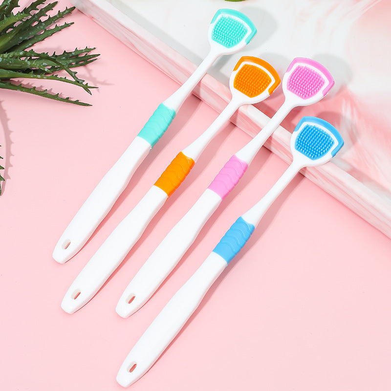 Plastic Tongue Scraper Brush with Silicone Head - Bad Breath Control, Oral Hygiene Cleaner, Color Random (Plastic), Dental Care Tool for Fresh Breat