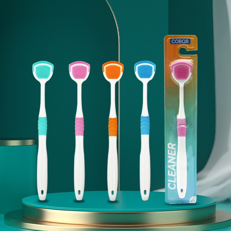 Plastic Tongue Scraper Brush with Silicone Head - Bad Breath Control, Oral Hygiene Cleaner, Color Random (Plastic), Dental Care Tool for Fresh Breat