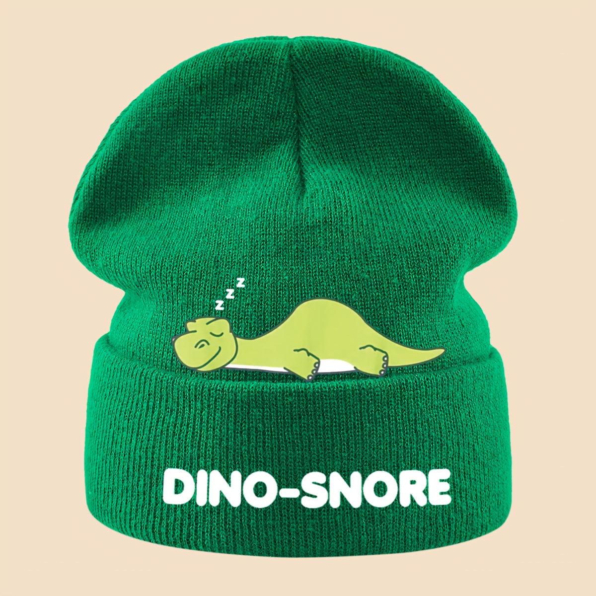 1pc Warm Dinosaur Skull Cap with Sleeping Dino & "DINO-SNORE