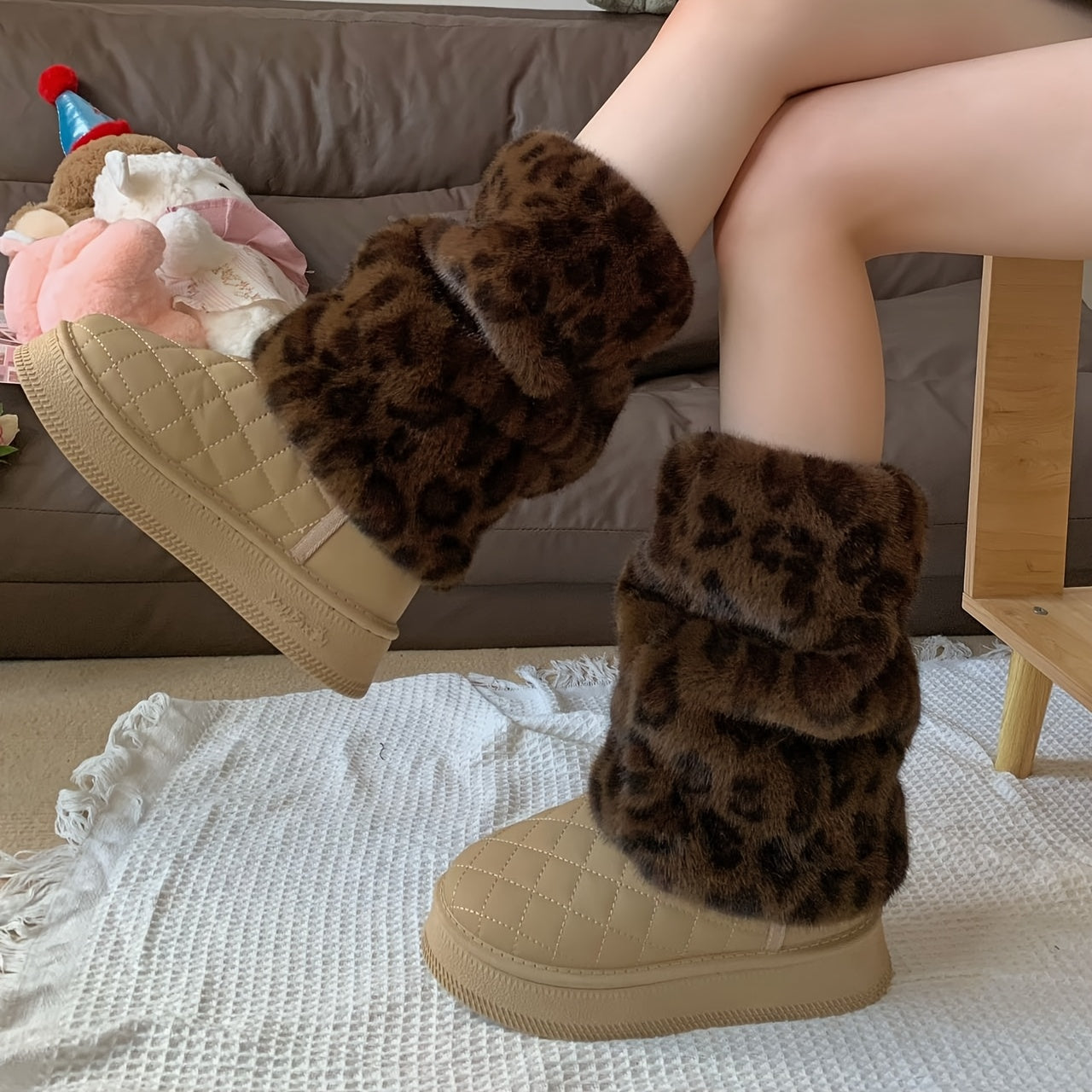 Women'S Plush Fleece-Lined Leopard Print Leg Warmers