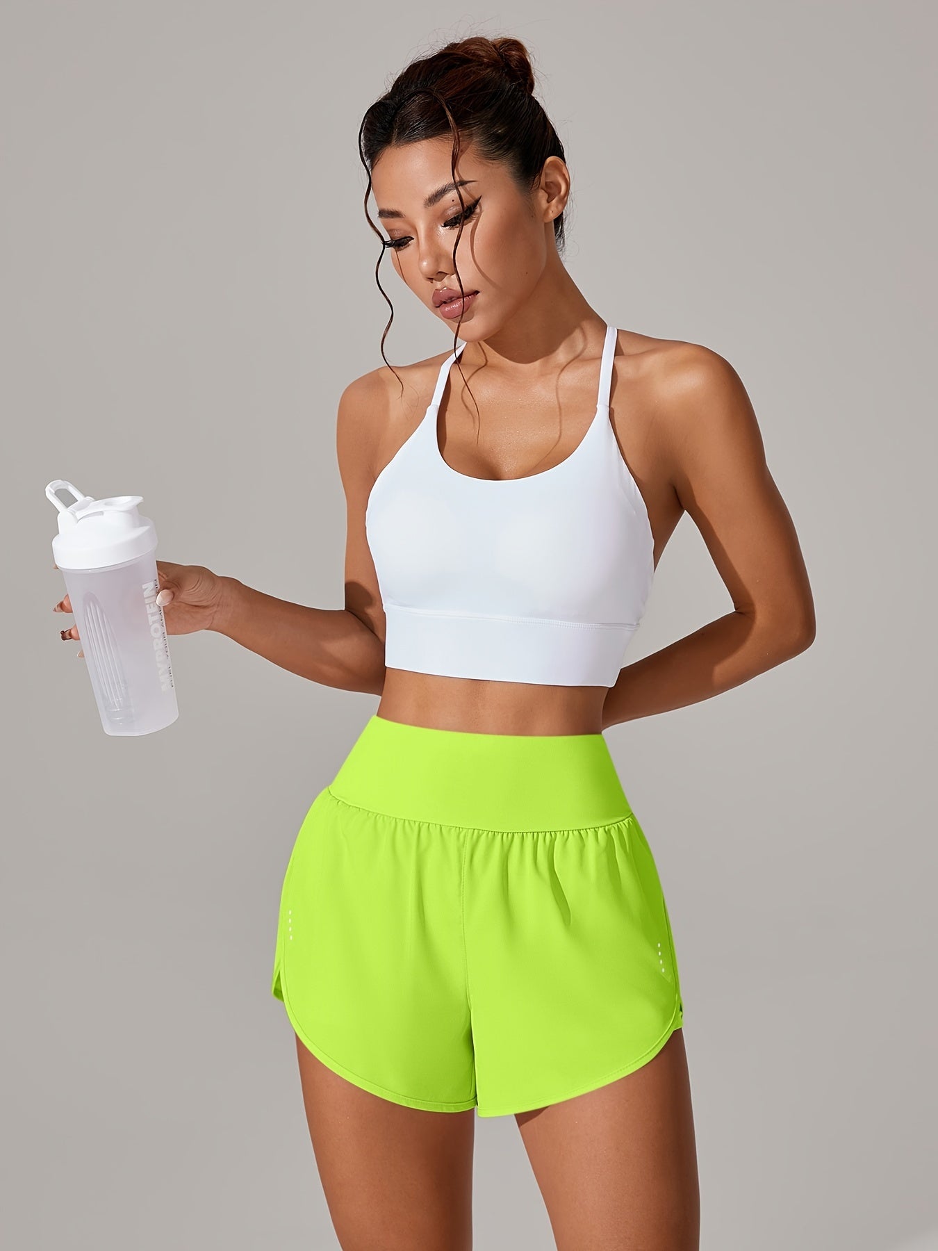 Light Blue High-Waisted Yoga Shorts with Ruffles