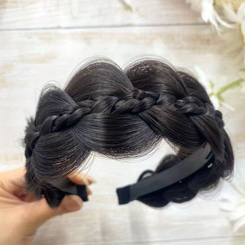 1pc Luxurious Handcrafted Wide Brim Braid Wig Headband - Exquisite, Realistic & Versatile - Ideal for Teens, Outdoor Parties, Cosplay & Gifts - Princess Fairy Style, Enchanting Photography Props