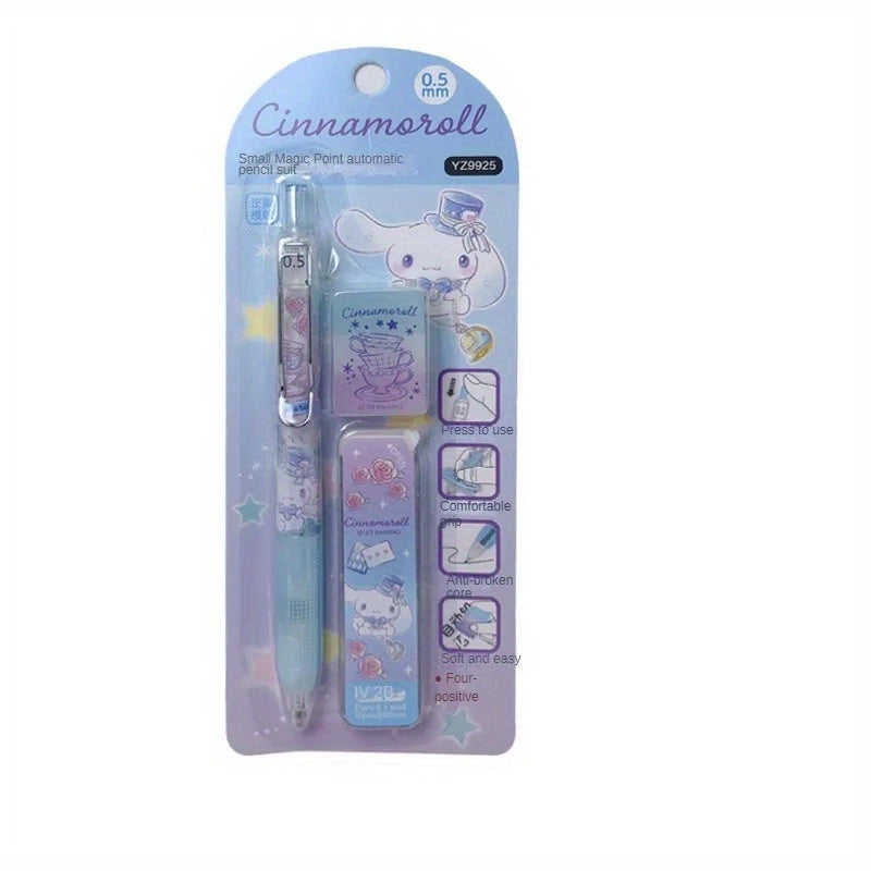 For Hello Kitty Sanrio Character 0.5Mm Automatic Pencil Set with Eraser And Lead, Featuring a Small Magic Dot Automatic Pencil Set.