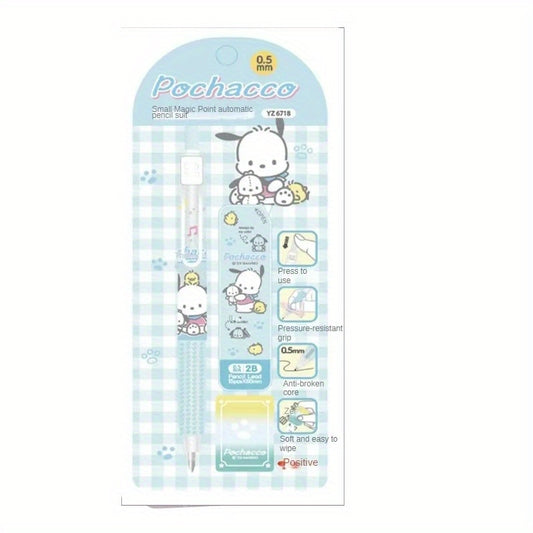For Hello Kitty Sanrio Character 0.5Mm Automatic Pencil Set with Eraser And Lead, Featuring a Small Magic Dot Automatic Pencil Set.
