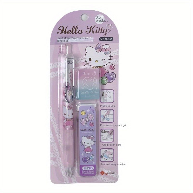 For Hello Kitty Sanrio Character 0.5Mm Automatic Pencil Set with Eraser And Lead, Featuring a Small Magic Dot Automatic Pencil Set.