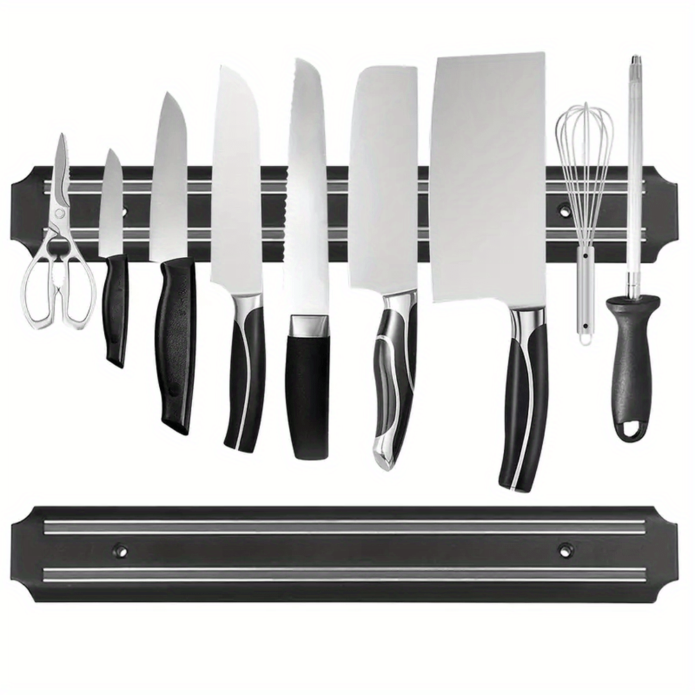 [Magnetic Knife Strip] PUKAMAM 1pc Magnetic Knife Storage Strip | Wall-Mounted No-Drill Space-Saving Holder for 6 Knives, Durable Plastic with Metallic Finish, Secure Grip & Easy Access Kitchen Organizer, Sleek Design