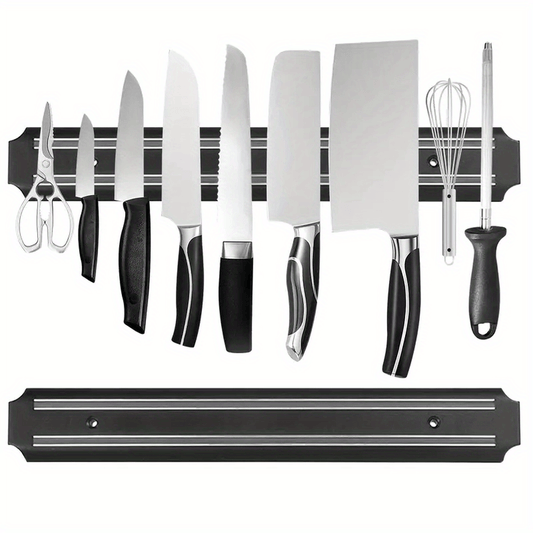 [Magnetic Knife Strip] PUKAMAM 1pc Magnetic Knife Storage Strip | Wall-Mounted No-Drill Space-Saving Holder for 6 Knives, Durable Plastic with Metallic Finish, Secure Grip & Easy Access Kitchen Organizer, Sleek Design