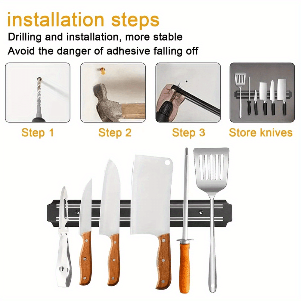 [Magnetic Knife Strip] PUKAMAM 1pc Magnetic Knife Storage Strip | Wall-Mounted No-Drill Space-Saving Holder for 6 Knives, Durable Plastic with Metallic Finish, Secure Grip & Easy Access Kitchen Organizer, Sleek Design