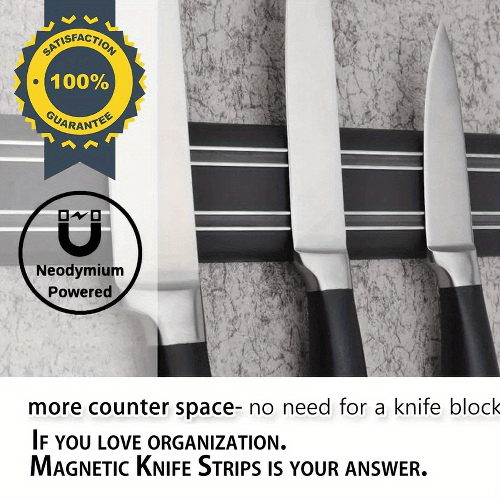 [Magnetic Knife Strip] PUKAMAM 1pc Magnetic Knife Storage Strip | Wall-Mounted No-Drill Space-Saving Holder for 6 Knives, Durable Plastic with Metallic Finish, Secure Grip & Easy Access Kitchen Organizer, Sleek Design