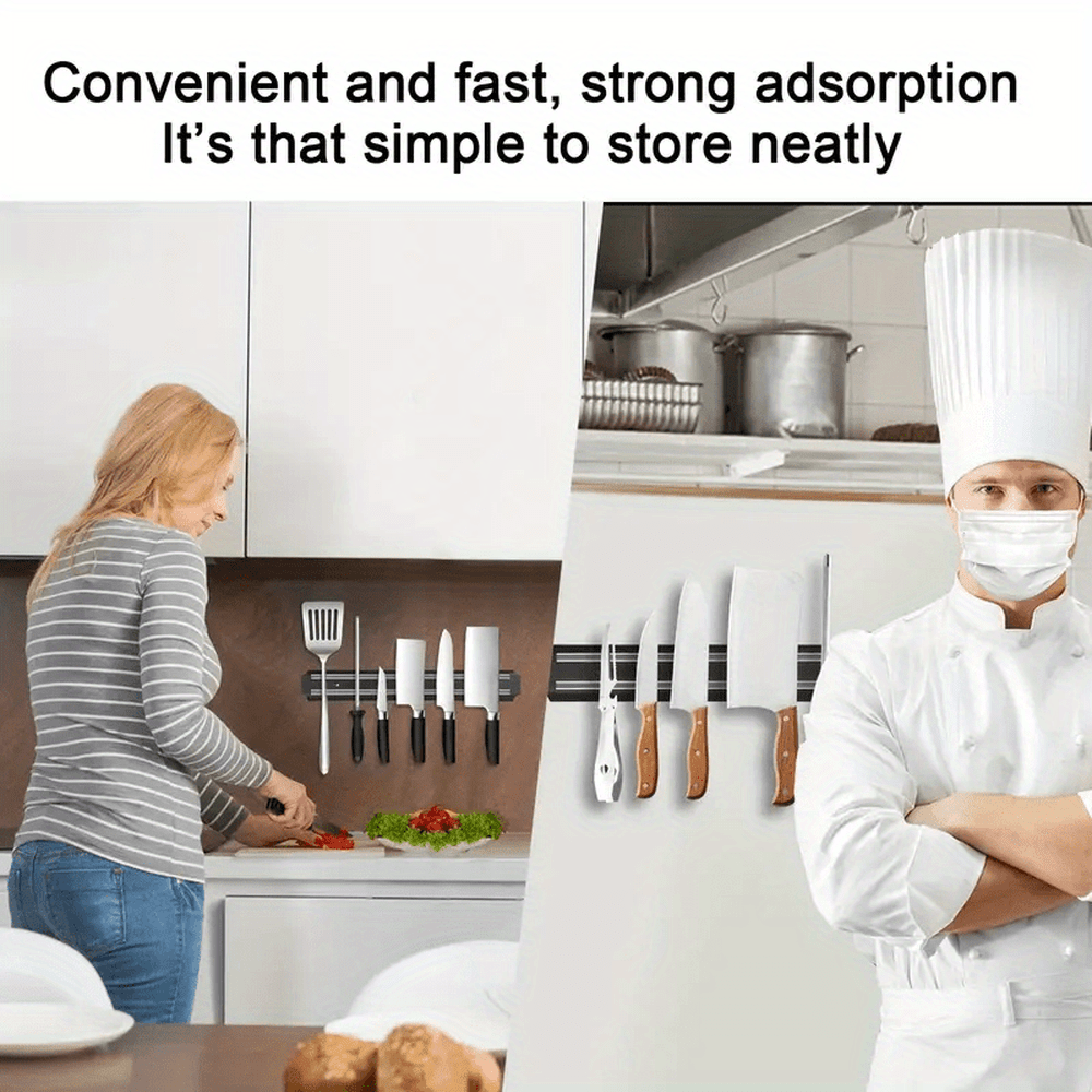 [Magnetic Knife Strip] PUKAMAM 1pc Magnetic Knife Storage Strip | Wall-Mounted No-Drill Space-Saving Holder for 6 Knives, Durable Plastic with Metallic Finish, Secure Grip & Easy Access Kitchen Organizer, Sleek Design