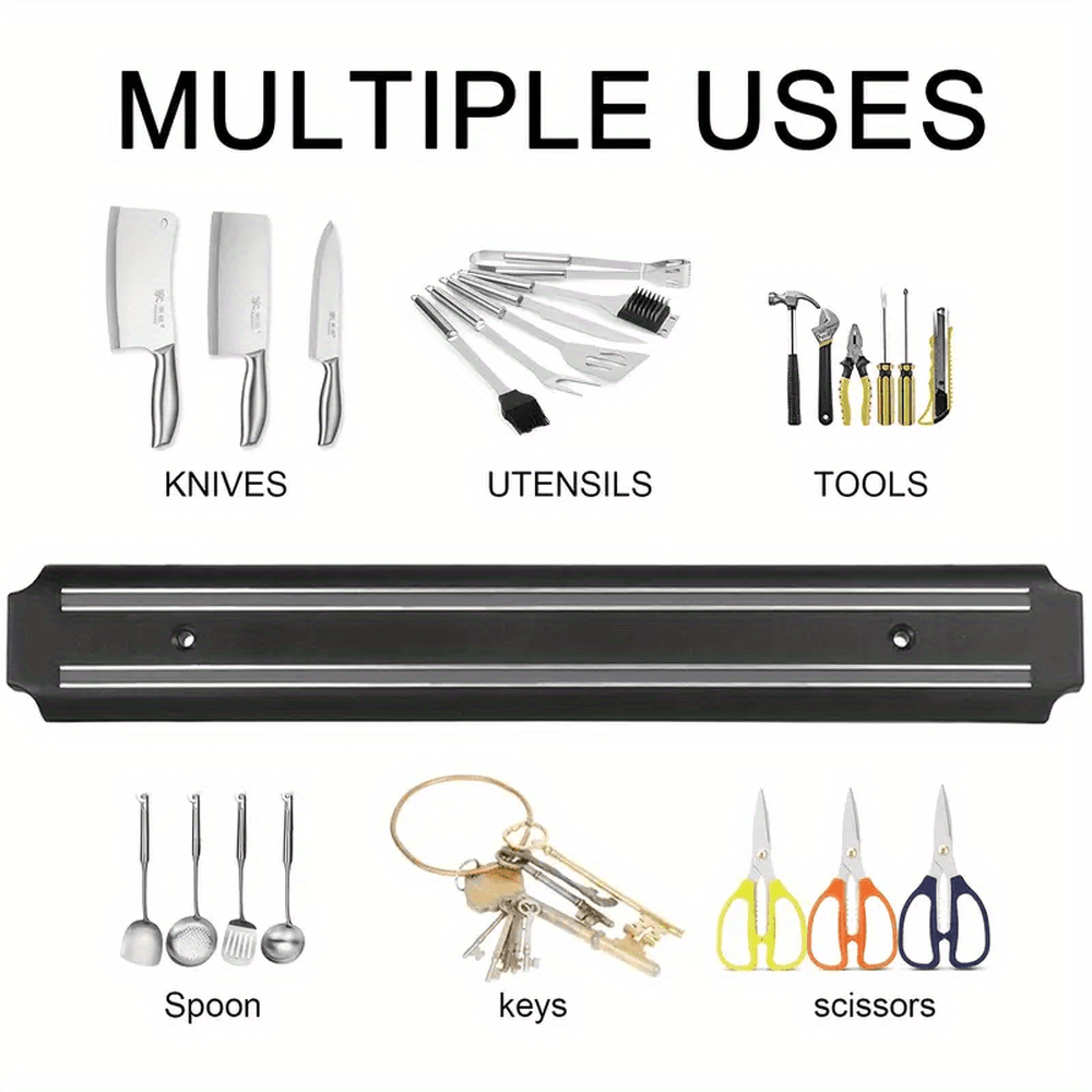 [Magnetic Knife Strip] PUKAMAM 1pc Magnetic Knife Storage Strip | Wall-Mounted No-Drill Space-Saving Holder for 6 Knives, Durable Plastic with Metallic Finish, Secure Grip & Easy Access Kitchen Organizer, Sleek Design