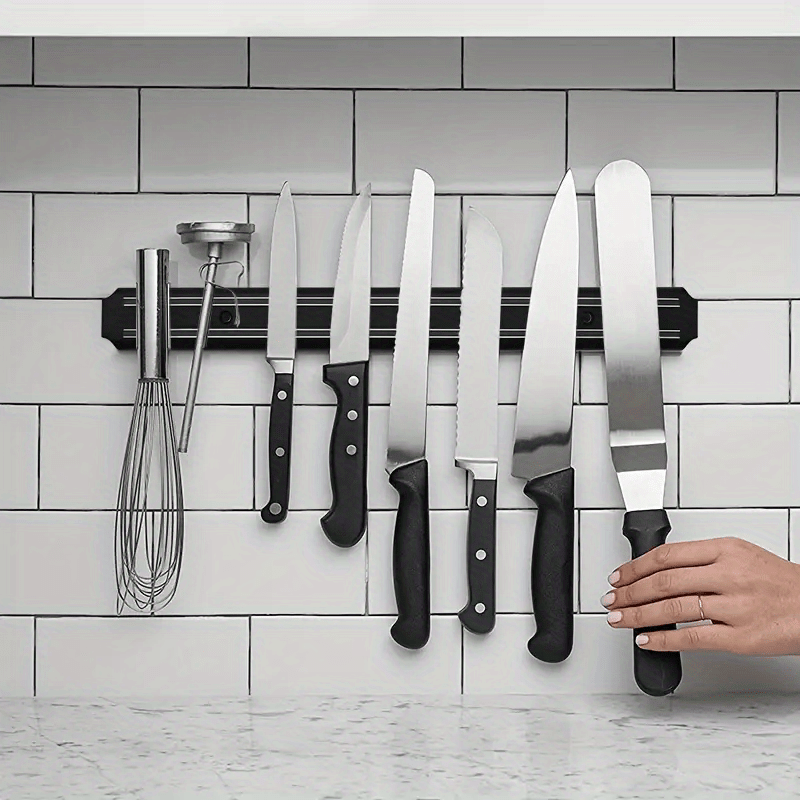 [Magnetic Knife Strip] PUKAMAM 1pc Magnetic Knife Storage Strip | Wall-Mounted No-Drill Space-Saving Holder for 6 Knives, Durable Plastic with Metallic Finish, Secure Grip & Easy Access Kitchen Organizer, Sleek Design