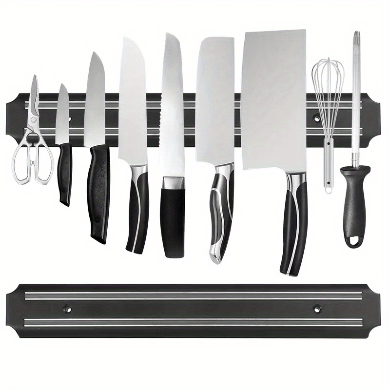 [Magnetic Knife Strip] PUKAMAM 1pc Magnetic Knife Storage Strip | Wall-Mounted No-Drill Space-Saving Holder for 6 Knives, Durable Plastic with Metallic Finish, Secure Grip & Easy Access Kitchen Organizer, Sleek Design