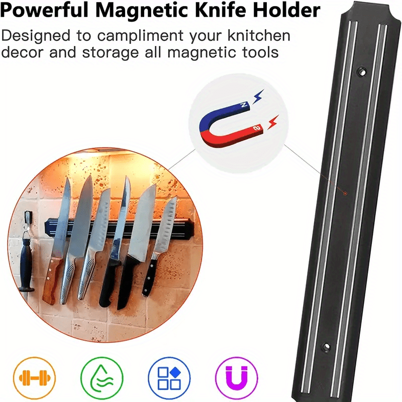 [Magnetic Knife Strip] PUKAMAM 1pc Magnetic Knife Storage Strip | Wall-Mounted No-Drill Space-Saving Holder for 6 Knives, Durable Plastic with Metallic Finish, Secure Grip & Easy Access Kitchen Organizer, Sleek Design