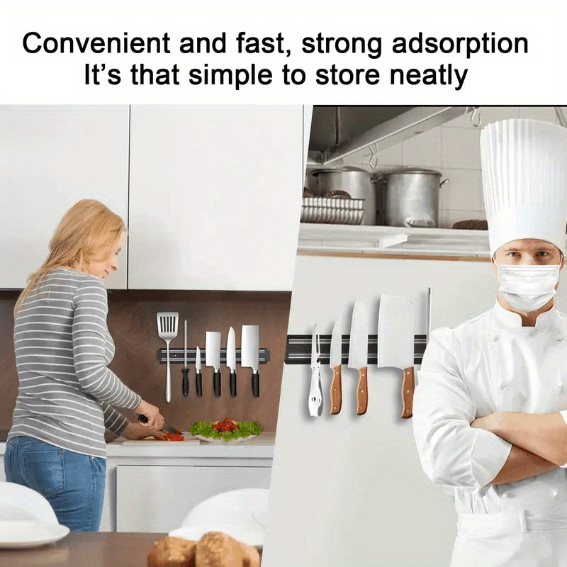 [Magnetic Knife Strip] PUKAMAM 1pc Magnetic Knife Storage Strip | Wall-Mounted No-Drill Space-Saving Holder for 6 Knives, Durable Plastic with Metallic Finish, Secure Grip & Easy Access Kitchen Organizer, Sleek Design