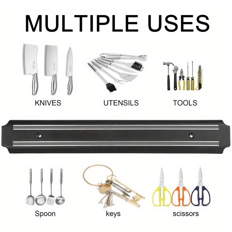 [Magnetic Knife Strip] PUKAMAM 1pc Magnetic Knife Storage Strip | Wall-Mounted No-Drill Space-Saving Holder for 6 Knives, Durable Plastic with Metallic Finish, Secure Grip & Easy Access Kitchen Organizer, Sleek Design