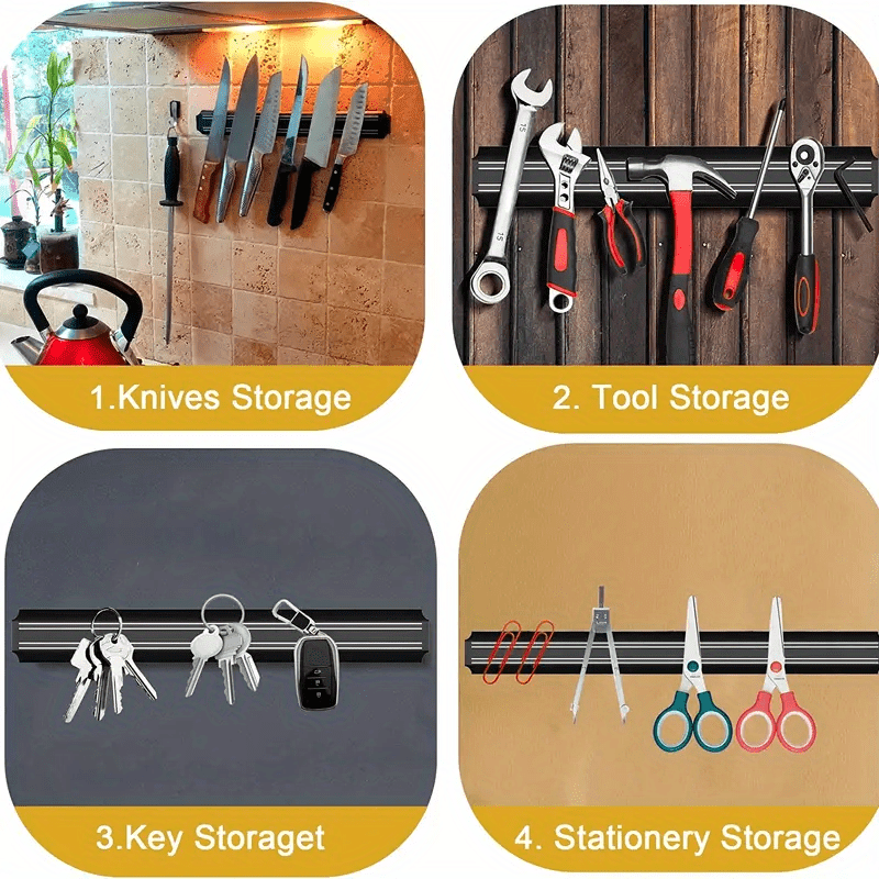 [Magnetic Knife Strip] PUKAMAM 1pc Magnetic Knife Storage Strip | Wall-Mounted No-Drill Space-Saving Holder for 6 Knives, Durable Plastic with Metallic Finish, Secure Grip & Easy Access Kitchen Organizer, Sleek Design