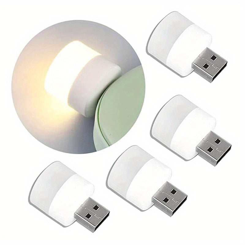10pcs Mini USB LED Night Light - Warm White Eye Protection Reading Lamp - USB Powered, Portable Downlight for Bedroom, Polished Finish, Button On/Off, Prong Bulb Base, Household Use