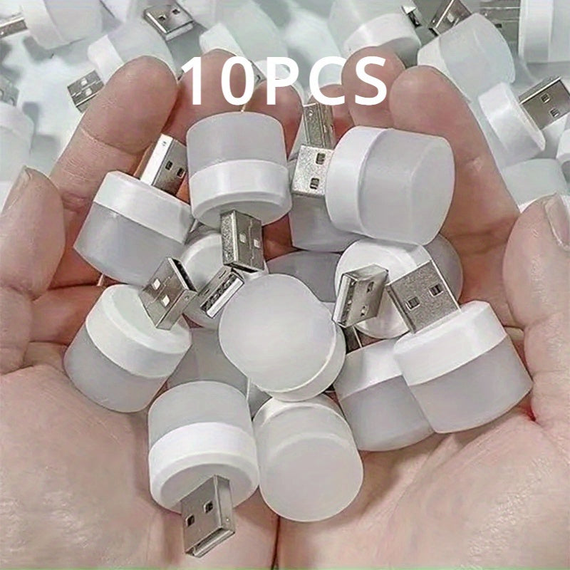 10pcs Mini USB LED Night Light - Warm White Eye Protection Reading Lamp - USB Powered, Portable Downlight for Bedroom, Polished Finish, Button On/Off, Prong Bulb Base, Household Use