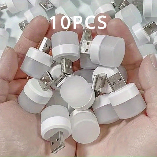 10pcs Mini USB LED Night Light - Warm White Eye Protection Reading Lamp - USB Powered, Portable Downlight for Bedroom, Polished Finish, Button On/Off, Prong Bulb Base, Household Use