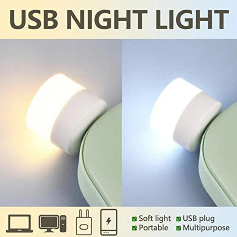 10pcs Mini USB LED Night Light - Warm White Eye Protection Reading Lamp - USB Powered, Portable Downlight for Bedroom, Polished Finish, Button On/Off, Prong Bulb Base, Household Use