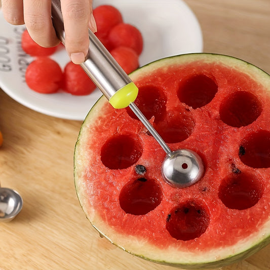 1pc Stainless Steel Watermelon Scoop, Multi-Functional Fruit Chopper, Long Handle, Ice Cream Scoop, with Metal Material, for Baking, Kitchen Decoration, Food