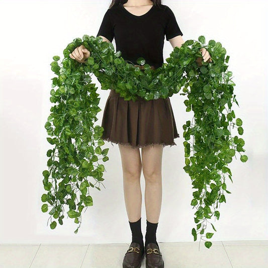 5pcs Evergreen Artificial Ivy Leaf Garlands - 3D Faux Green Vine Hanging Decor, Durable Plastic Plant Wreath for Indoor/Outdoor, Home Garden, Wedding, Bridal Shower, Housewarming - No Electricity Needed, Outdoor Greenery | Ve