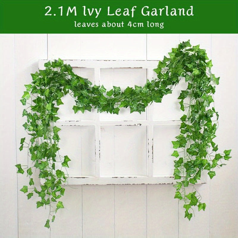 5pcs Evergreen Artificial Ivy Leaf Garlands - 3D Faux Green Vine Hanging Decor, Durable Plastic Plant Wreath for Indoor/Outdoor, Home Garden, Wedding, Bridal Shower, Housewarming - No Electricity Needed, Outdoor Greenery | Ve