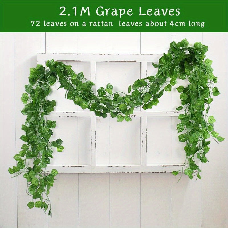 5pcs Evergreen Artificial Ivy Leaf Garlands - 3D Faux Green Vine Hanging Decor, Durable Plastic Plant Wreath for Indoor/Outdoor, Home Garden, Wedding, Bridal Shower, Housewarming - No Electricity Needed, Outdoor Greenery | Ve
