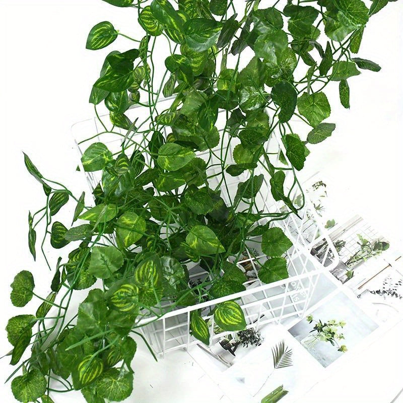 5pcs Evergreen Artificial Ivy Leaf Garlands - 3D Faux Green Vine Hanging Decor, Durable Plastic Plant Wreath for Indoor/Outdoor, Home Garden, Wedding, Bridal Shower, Housewarming - No Electricity Needed, Outdoor Greenery | Ve