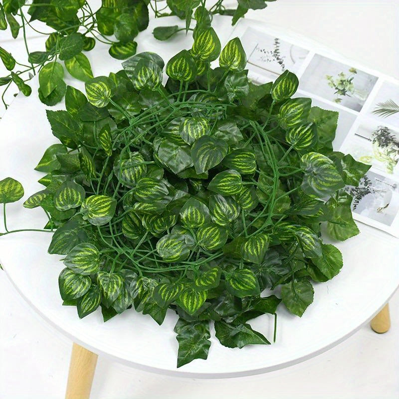 5pcs Evergreen Artificial Ivy Leaf Garlands - 3D Faux Green Vine Hanging Decor, Durable Plastic Plant Wreath for Indoor/Outdoor, Home Garden, Wedding, Bridal Shower, Housewarming - No Electricity Needed, Outdoor Greenery | Ve