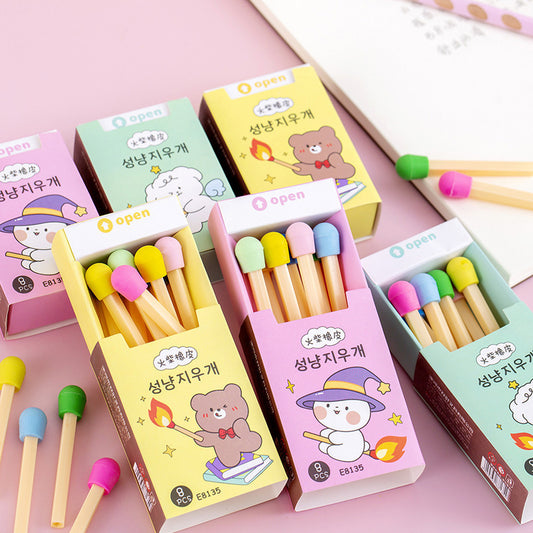 1 Box of 8 Fun Erasers - Creative Colorful Mini Matchstick Shaped Erasers, Holiday Gifts and Rewards, Boxed Eraser Set, Suitable for Christmas/New Year/Thanksgiving/Birthday/Family Gathering, Ideal for Adults over 14 Years Ol