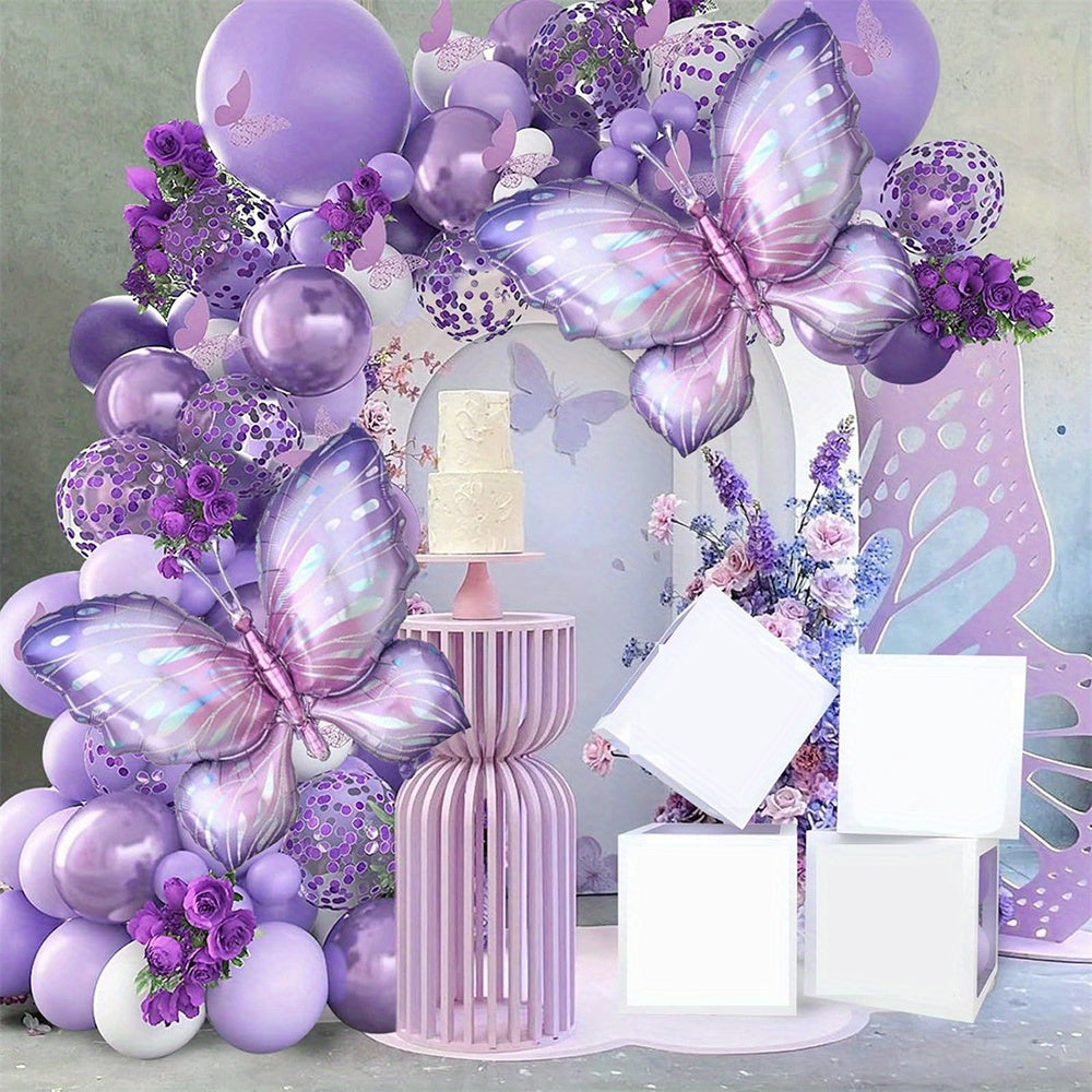 [Purple Butterfly Balloon] 129pcs Purple Butterfly Balloon Garland Arch Kit | Aluminum Film Balloons for Wedding, Engagement, Valentine's Day, Birthday, Anniversary, Indoor & Outdoor Decor, No Electricity Needed