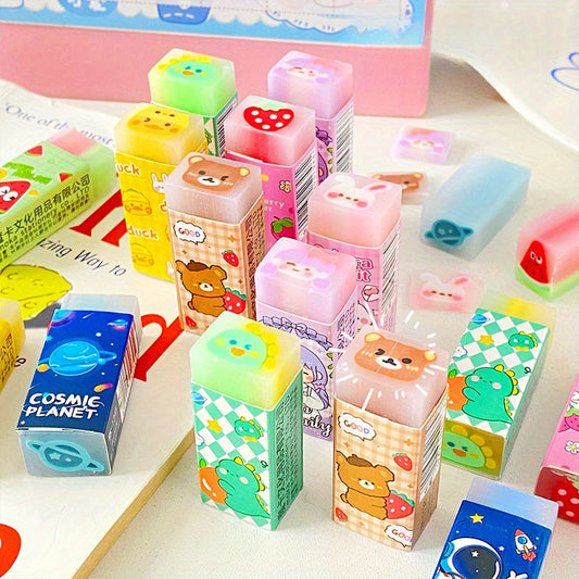 10PCS Cartoon Centered Erasers - TPRTPR Rubber, Oval Shape, No Shedding, Random Designs - Office Supplies