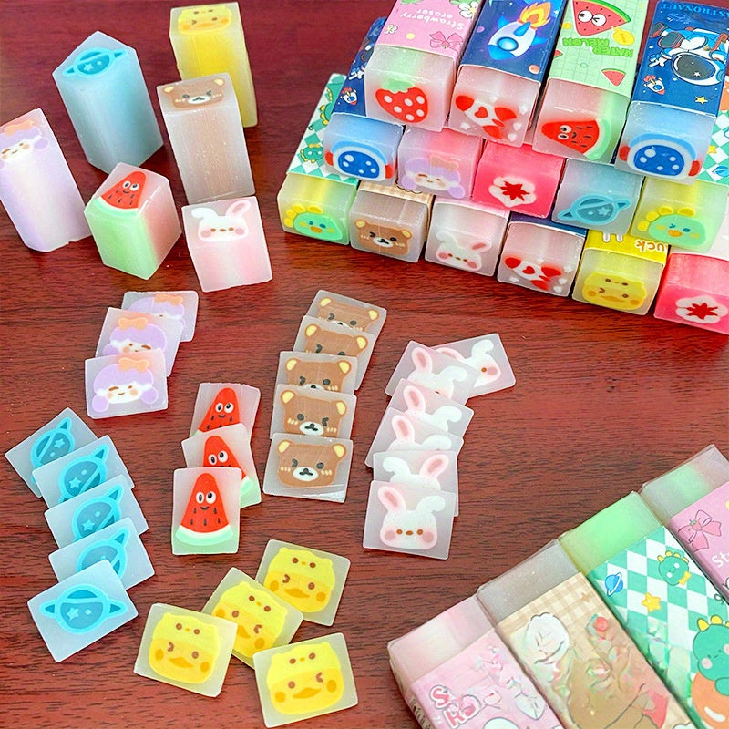 10PCS Cartoon Centered Erasers - TPRTPR Rubber, Oval Shape, No Shedding, Random Designs - Office Supplies