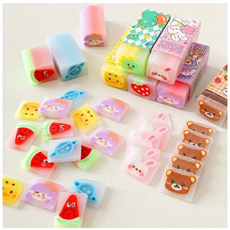 10PCS Cartoon Centered Erasers - TPRTPR Rubber, Oval Shape, No Shedding, Random Designs - Office Supplies
