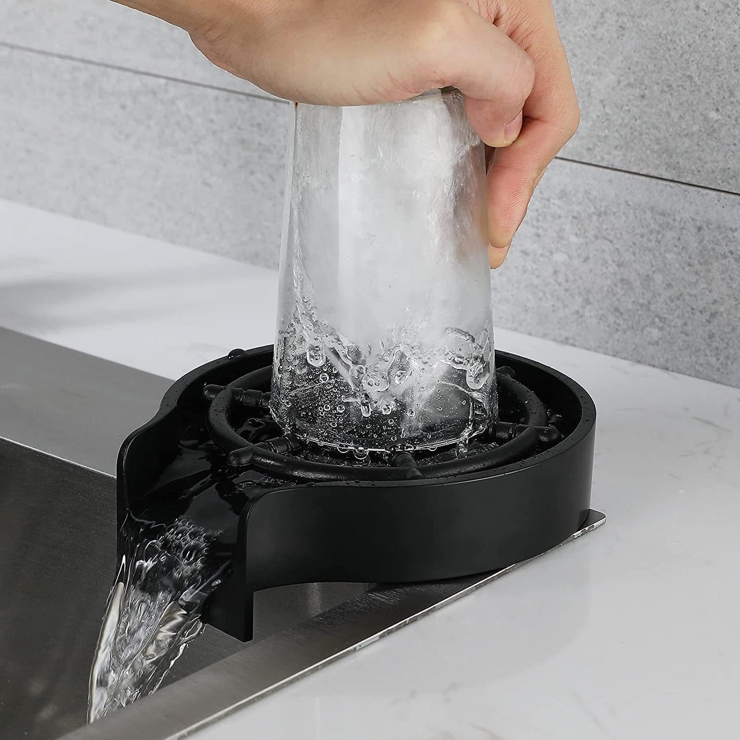 [Automatic Cup Washer] High-Pressure Automatic Cup Washer | Single-Hole Deck Mount Plastic Glass Rinser for Kitchen Sink – Ideal for Coffee Mugs, Wine Glasses, Baby Bottles