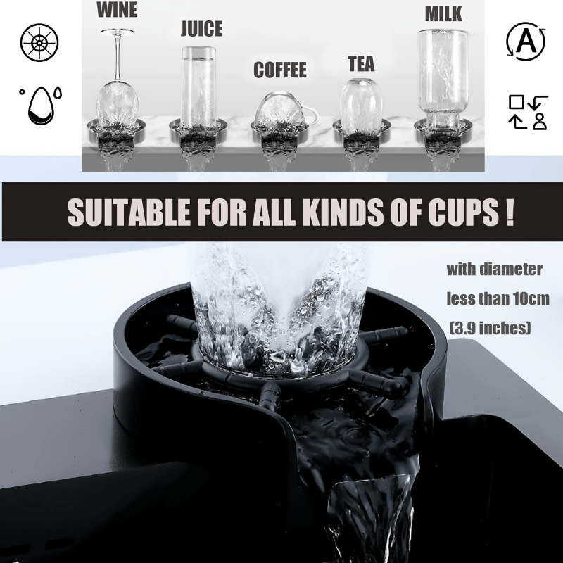 [Automatic Cup Washer] High-Pressure Automatic Cup Washer | Single-Hole Deck Mount Plastic Glass Rinser for Kitchen Sink – Ideal for Coffee Mugs, Wine Glasses, Baby Bottles