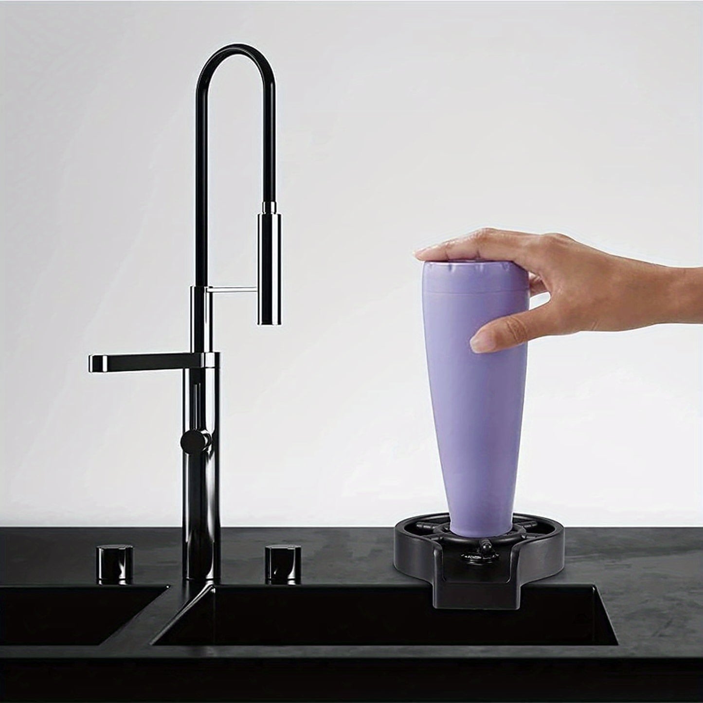 [Automatic Cup Washer] High-Pressure Automatic Cup Washer | Single-Hole Deck Mount Plastic Glass Rinser for Kitchen Sink – Ideal for Coffee Mugs, Wine Glasses, Baby Bottles