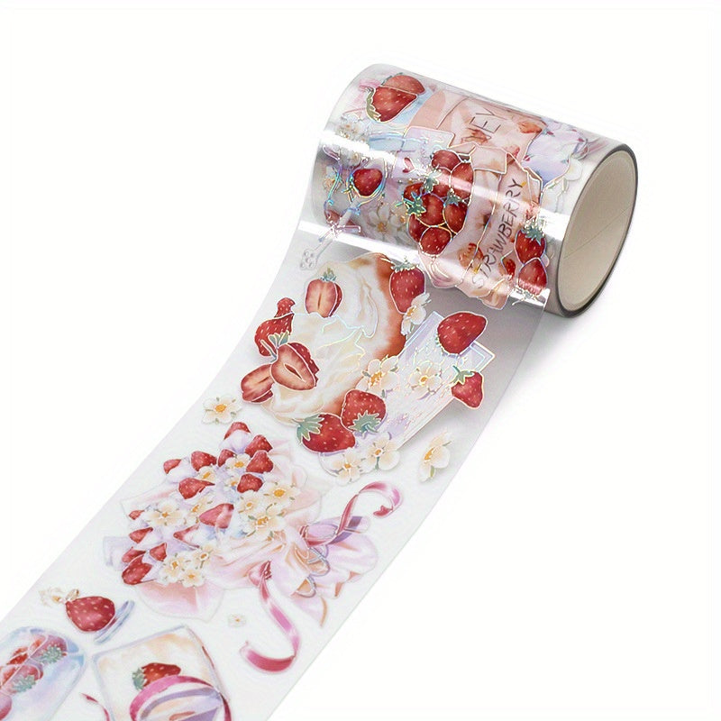 1 Roll Cute Strawberry Fantasy Stickers For Scrapbooking, Glossy PET Decal Tape With Anime Strawberry Romance Theme, Self-Adhesive For Journals And Notebooks, DIY & Decoration Accessories
